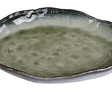 Handgemaakt Groen Keramisch Bord - Yamasaku - 26 x 18.5 x 3.5cm | Tokyo Design Studio