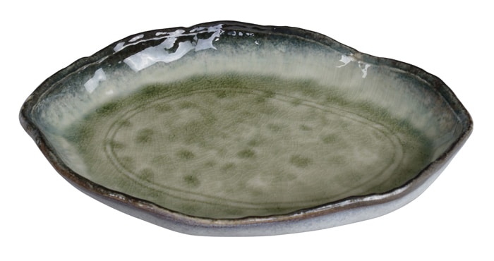 Handgemaakt Groen Keramisch Bord - Yamasaku - 26 x 18.5 x 3.5cm | Tokyo Design Studio