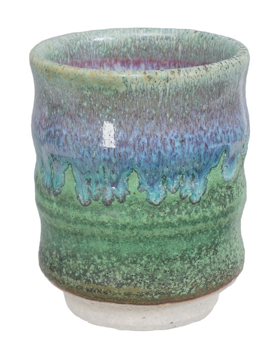 Handgemaakte Keramieken Kop - Groene en Blauw-Paarse Tinten - 7 x 9 cm | Tokyo Design Studio