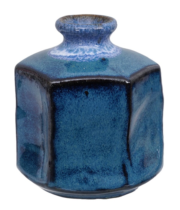 Handgemaakte Keramische Vaas - Blauw Hoekig Design - 8.5 x 9cm | Tokyo Design Studio