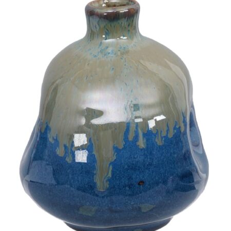 Handgemaakte Keramische Vaas - Blauw en Olijfgroen - 8.5 x 9cm | Tokyo Design Studio