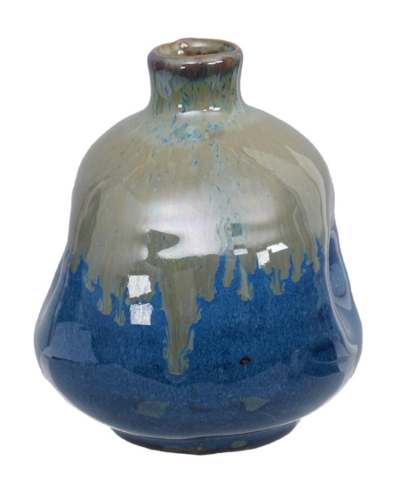 Handgemaakte Keramische Vaas - Blauw en Olijfgroen - 8.5 x 9cm | Tokyo Design Studio