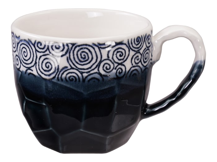 Handgemaakte Mok - Donkerblauw/Wit Keramiek - 300ml - 8