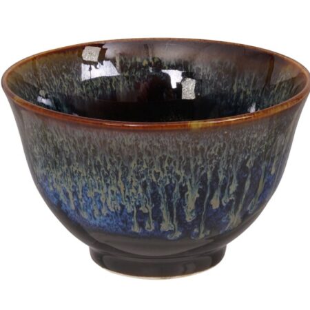 Handgemaakte Theekop Zwart/Blauw - Keramiek - 9 x 5.4 cm | Tokyo Design Studio