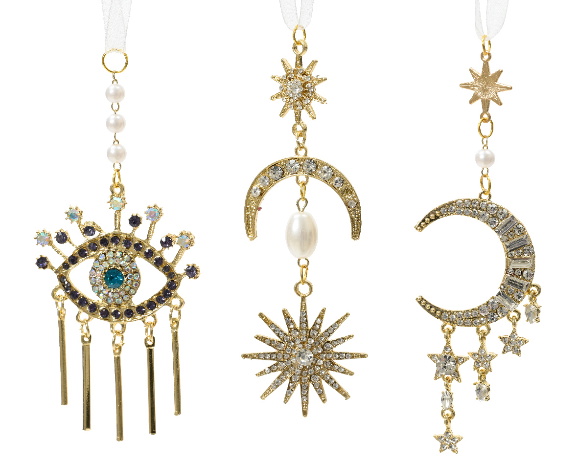Hangdeco metaal met glitters Maan-Zon | Decoris