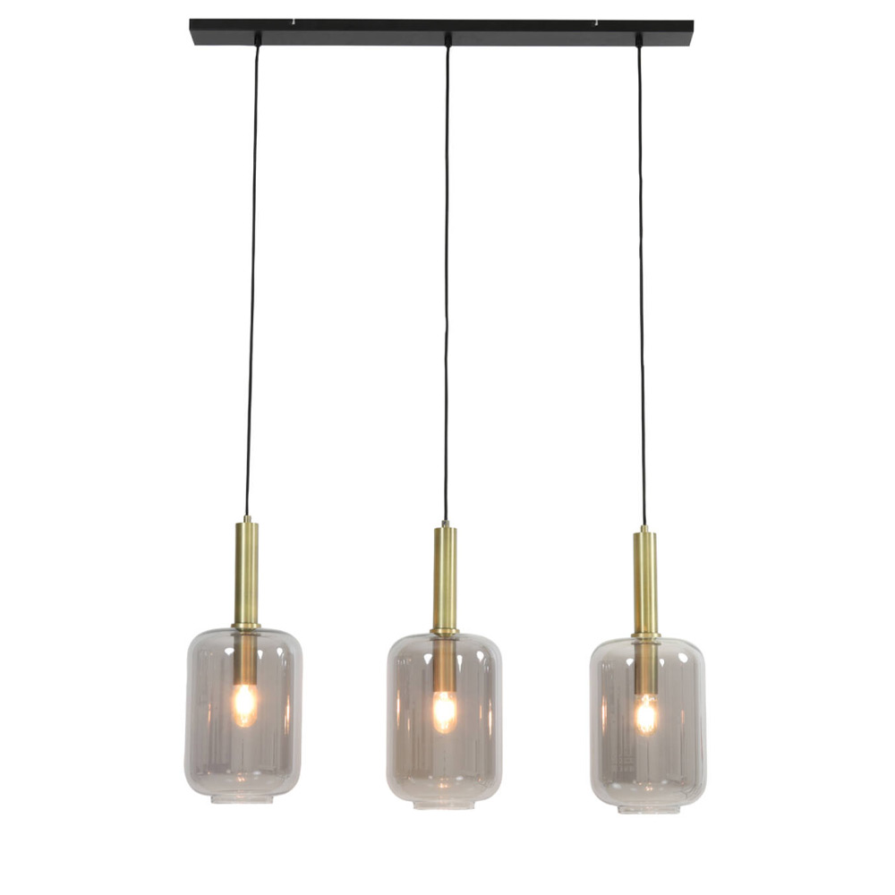 Hanglamp 3L Lekar antiek brons smoke glas |