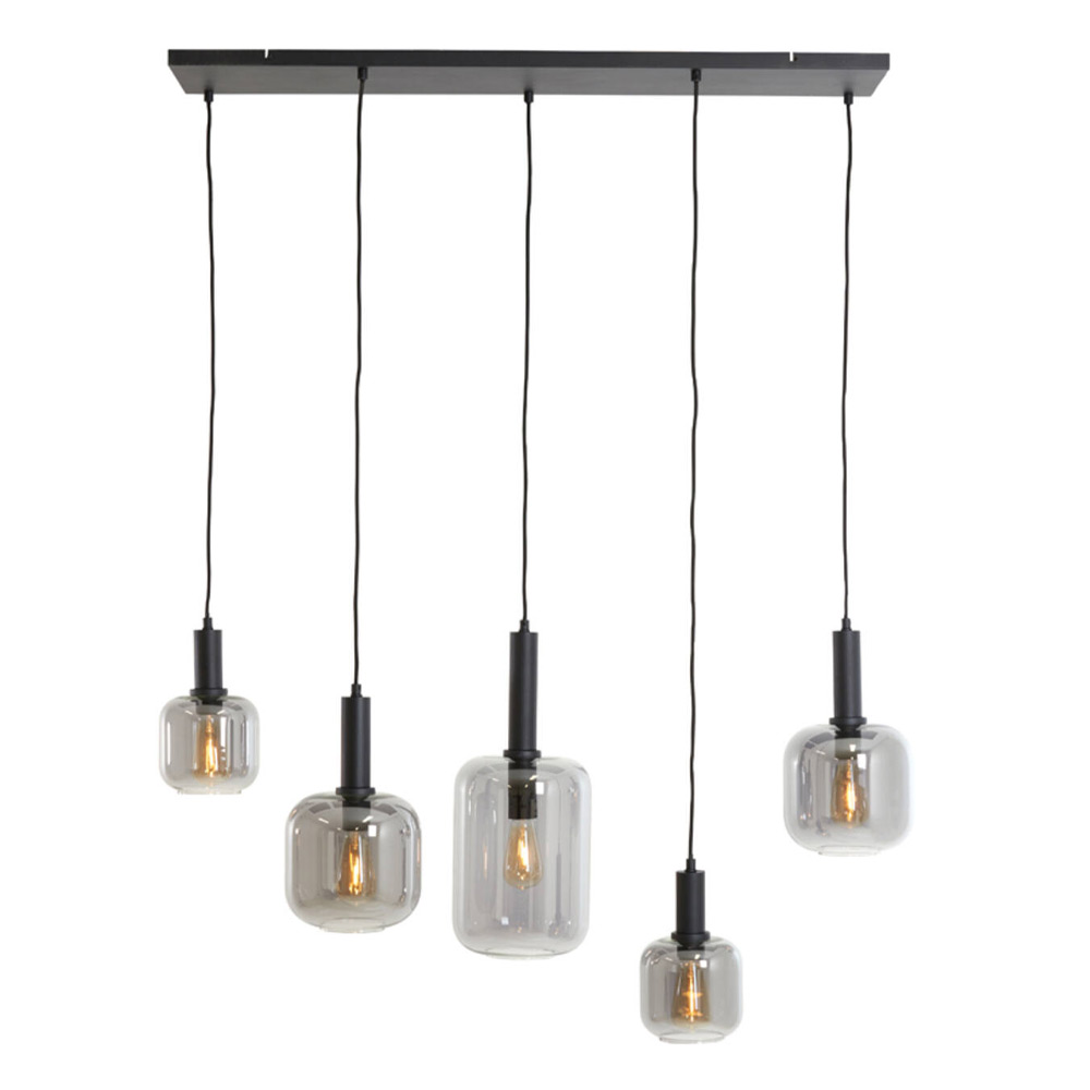 Hanglamp 5L LEKAR zwart + smoke glas |