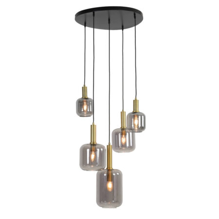 Hanglamp 5L Lekar antiek brons met smoke glas Rond |