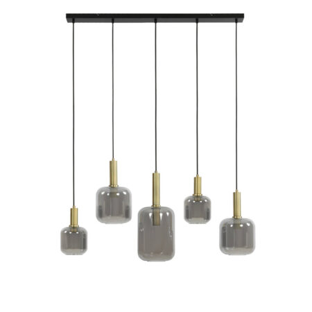 Hanglamp 5L Lekar antiek brons smoke glas |