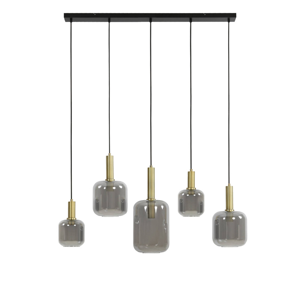 Hanglamp 5L Lekar antiek brons smoke glas |