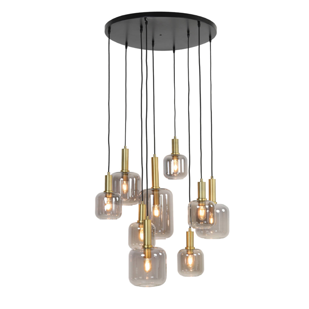 Hanglamp 9L Lekar antiek brons smoke glas |