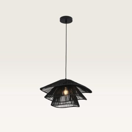 Hanglamp Avanta nero tre - Zwarte lamp van gevlochten papieren koord - Zonder lichtbron en voor binnen - Drielaags | LUSENZ