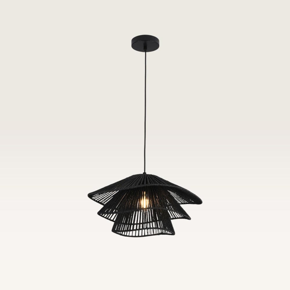 Hanglamp Avanta nero tre - Zwarte lamp van gevlochten papieren koord - Zonder lichtbron en voor binnen - Drielaags | LUSENZ