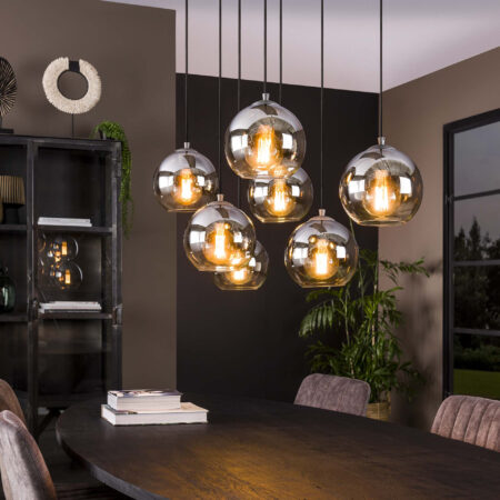 Hanglamp Bubble Shaded met 7 smoke-glas bollen - Oud Zilver | LifestyleFurn