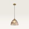 Hanglamp Ciotola ambra pendente - Koepelvormige bol van geribbeld amberkleurig glas en metalen gouden drager - Zonder lichtbron | LUSENZ