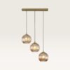 Hanglamp Globo ambra III - Drie bollen van geribbeld amberkleurig glas in verschillende vormen