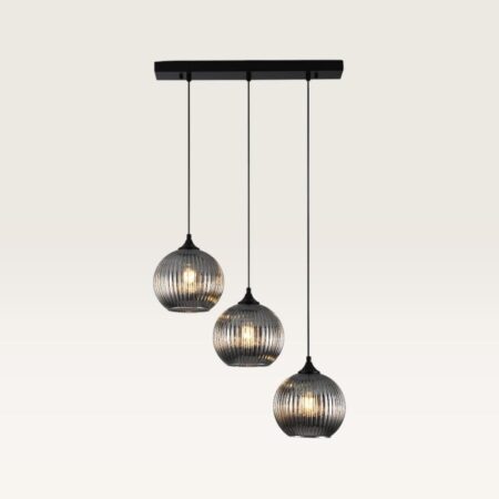 Hanglamp Globo vetro fumé IIl - Drie bollen van geribbeld rookglas met een speels effect - Zonder lichtbron | LUSENZ