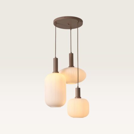 Hanglamp Iguazu Misto taupe - Taupe en gebroken wit - Drie vormen bollen van handgemaakt opaalglas - Zonder lichtbron | LUSENZ