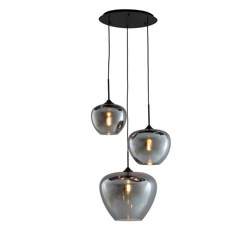 Hanglamp Mayson glas smoke - mat zwart rond |