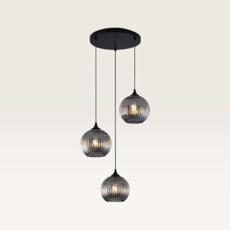 Hanglamp Ovale pendente vetro fumé III - Drie bollen van geribbeld rookglas met een speels effect - Zonder lichtbron | LUSENZ