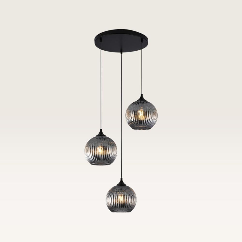 Hanglamp Ovale pendente vetro fumé III - Drie bollen van geribbeld rookglas met een speels effect - Zonder lichtbron | LUSENZ