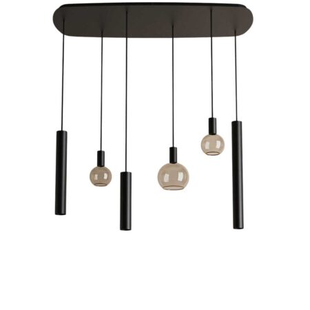 Hanglamp Riva deens ovaal zwart 6 lichts | ZTAHL