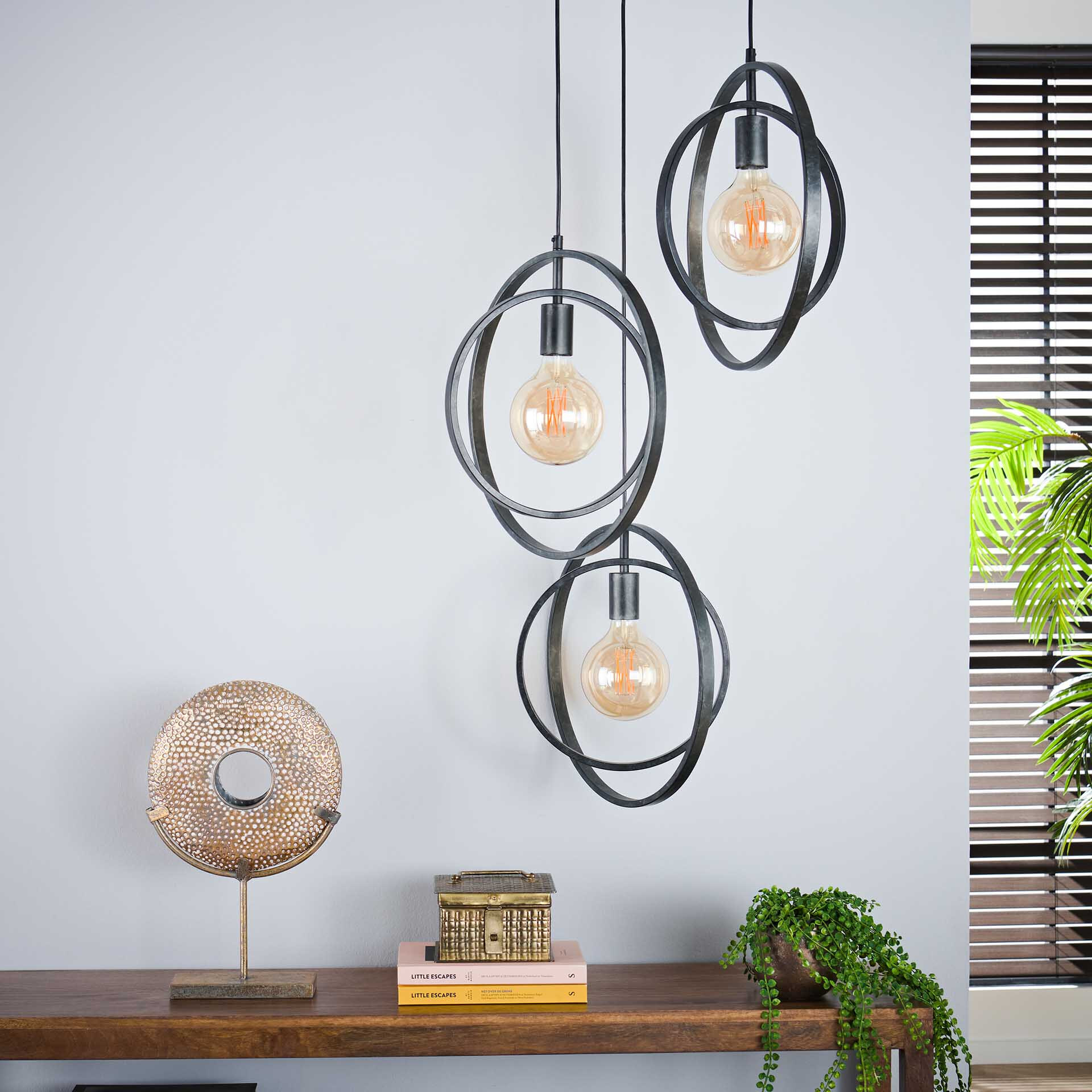 Hanglamp Tricia 3-lamps getrapt - Charcoal | LifestyleFurn