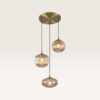 Hanglamp Virello misto ambra III - Drie bollen van geribbeld amberkleurig glas in verschillende vormen