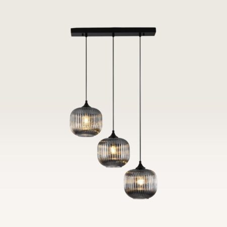 Hanglamp Virello vetro fumé IIl - Drie bollen van geribbeld rookglas met een speels effect - Zonder lichtbron | LUSENZ