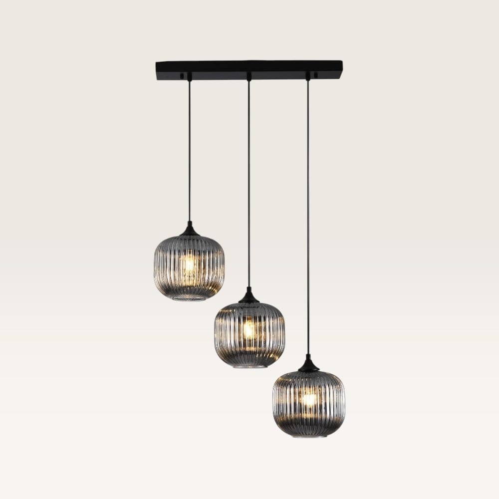Hanglamp Virello vetro fumé IIl - Drie bollen van geribbeld rookglas met een speels effect - Zonder lichtbron | LUSENZ