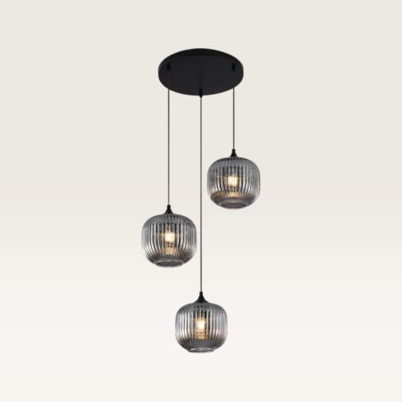 Hanglamp Virello vetro fumé pendente - Drie bollen van geribbeld rookglas met een speels effect - Zonder lichtbron | LUSENZ
