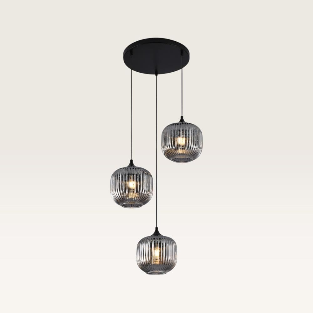 Hanglamp Virello vetro fumé pendente - Drie bollen van geribbeld rookglas met een speels effect - Zonder lichtbron | LUSENZ