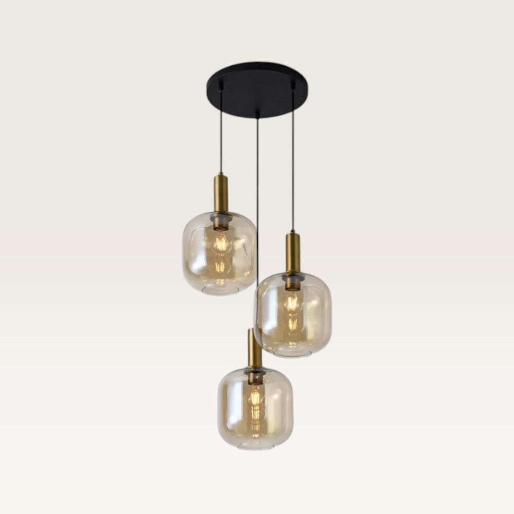 Hanglamp Xirena ambra III - Drie bollen van amberkleurig glas met een speels effect - Zonder lichtbron | LUSENZ