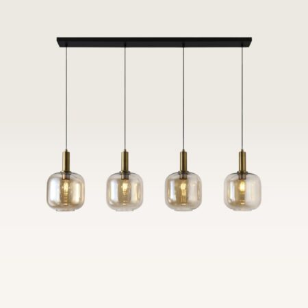 Hanglamp Xirena ambra IV - Vier bollen van amberkleurig glas met een gebalanceerd effect - Zonder lichtbron | LUSENZ
