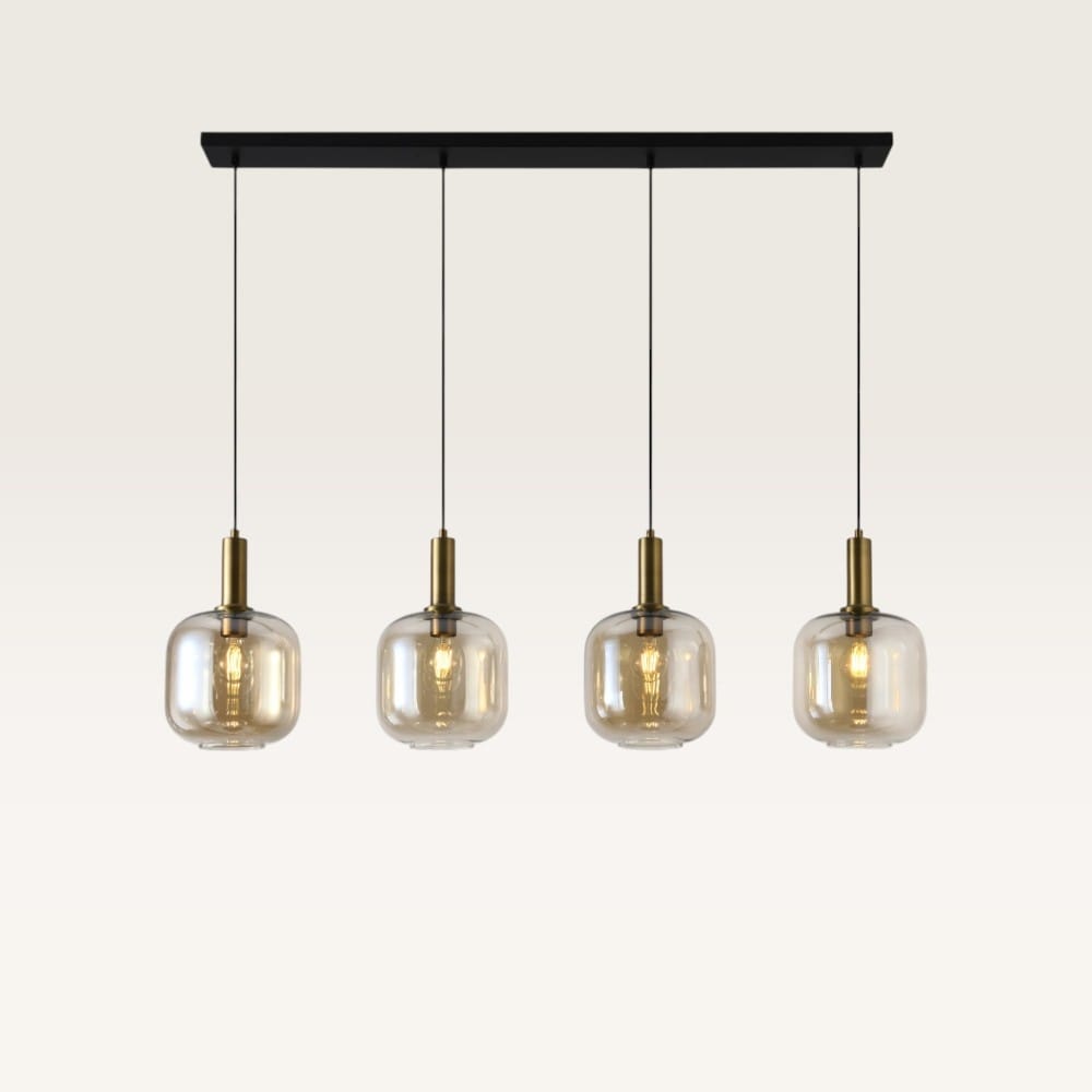 Hanglamp Xirena ambra IV - Vier bollen van amberkleurig glas met een gebalanceerd effect - Zonder lichtbron | LUSENZ