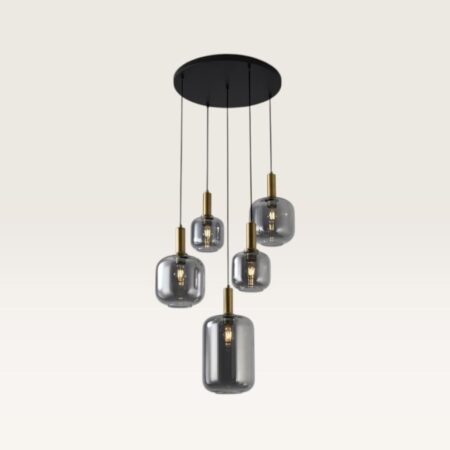 Hanglamp Xirena vetro fumé V - Vijf bollen van rookglas met een speels effect - Zonder lichtbron | LUSENZ