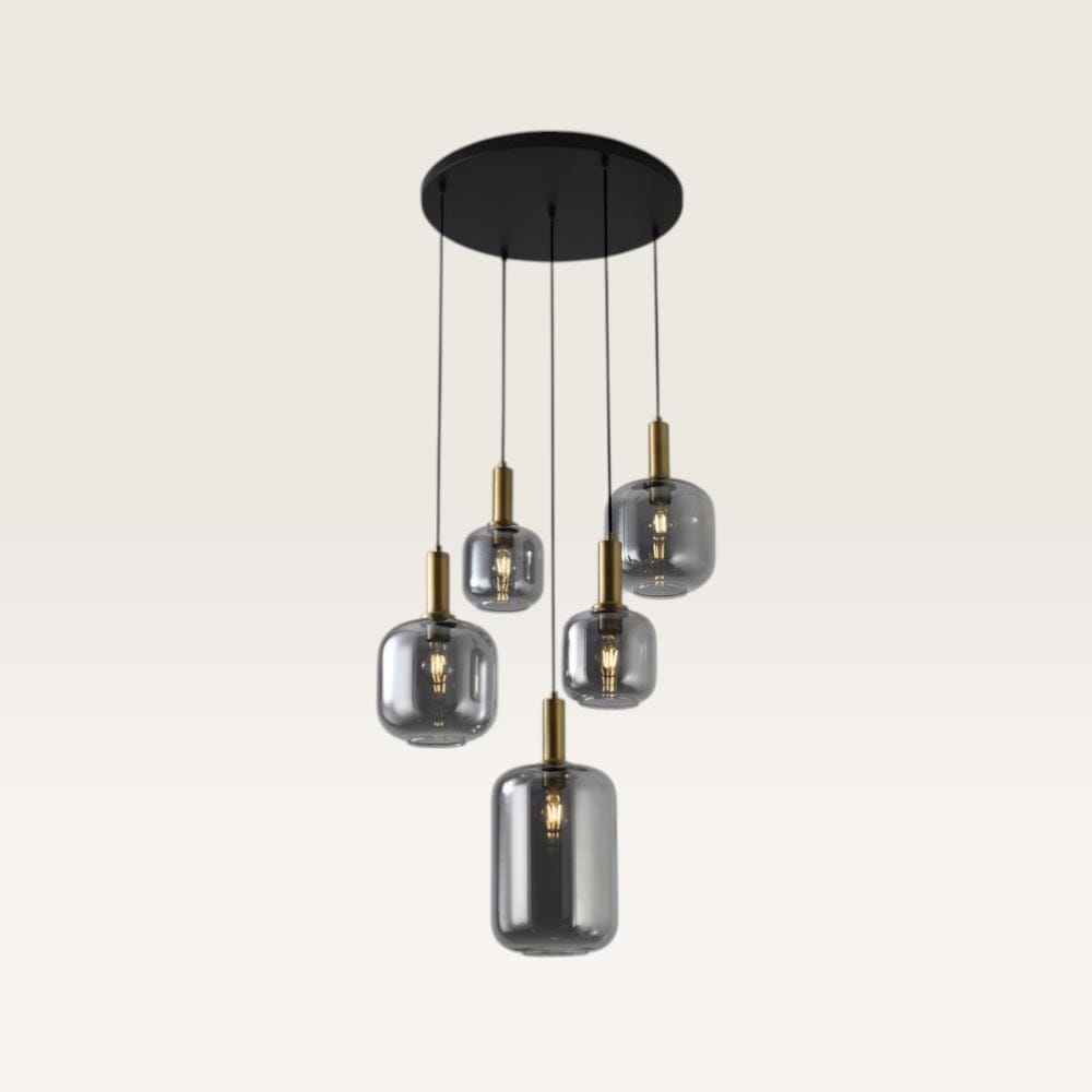 Hanglamp Xirena vetro fumé V - Vijf bollen van rookglas met een speels effect - Zonder lichtbron | LUSENZ