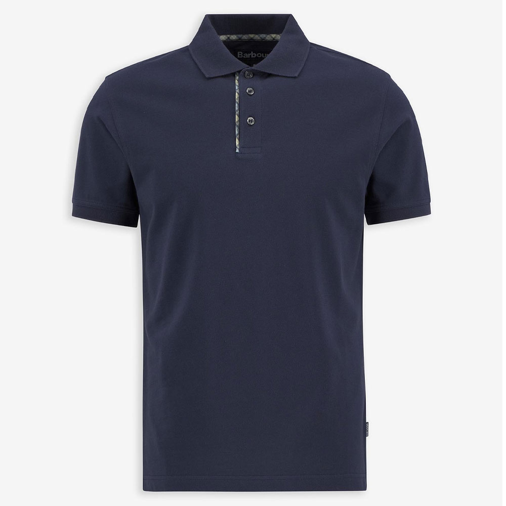 Heren Polo Tailored Preston Tartan Trim Navy | Barbour