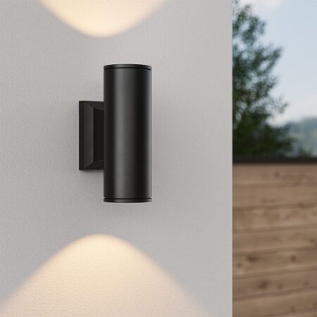 Hulda LED Wandlamp - IP65 - Dimbaar - Excl. GU10 - Up & Downlight - Cilindervormig - Zwart - Binnen en Buiten - Aluminium | HOFTRONIC