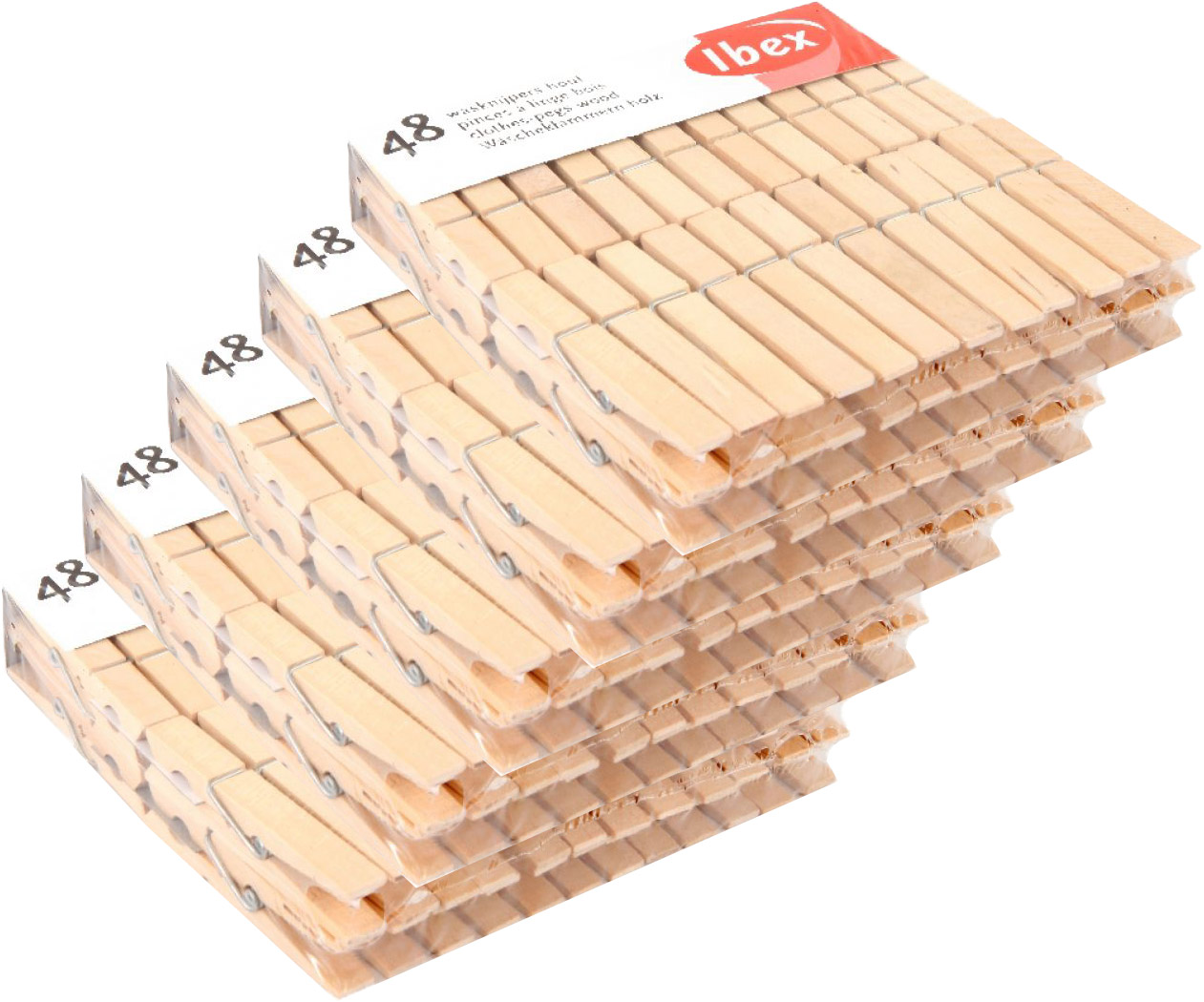 Ibex wasknijpers hout 5 pak van 48 stuks | Ibex