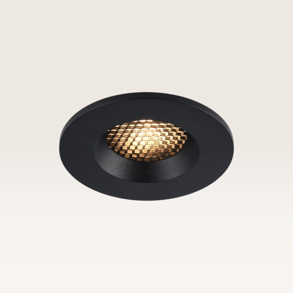 Inbouwspot Juvano nero - Inbouwdiepte 27mm - GU10-fitting - IP54 voor binnen en buiten - Zwart - Met doorlusbedrading - Honingraat | LUSENZ