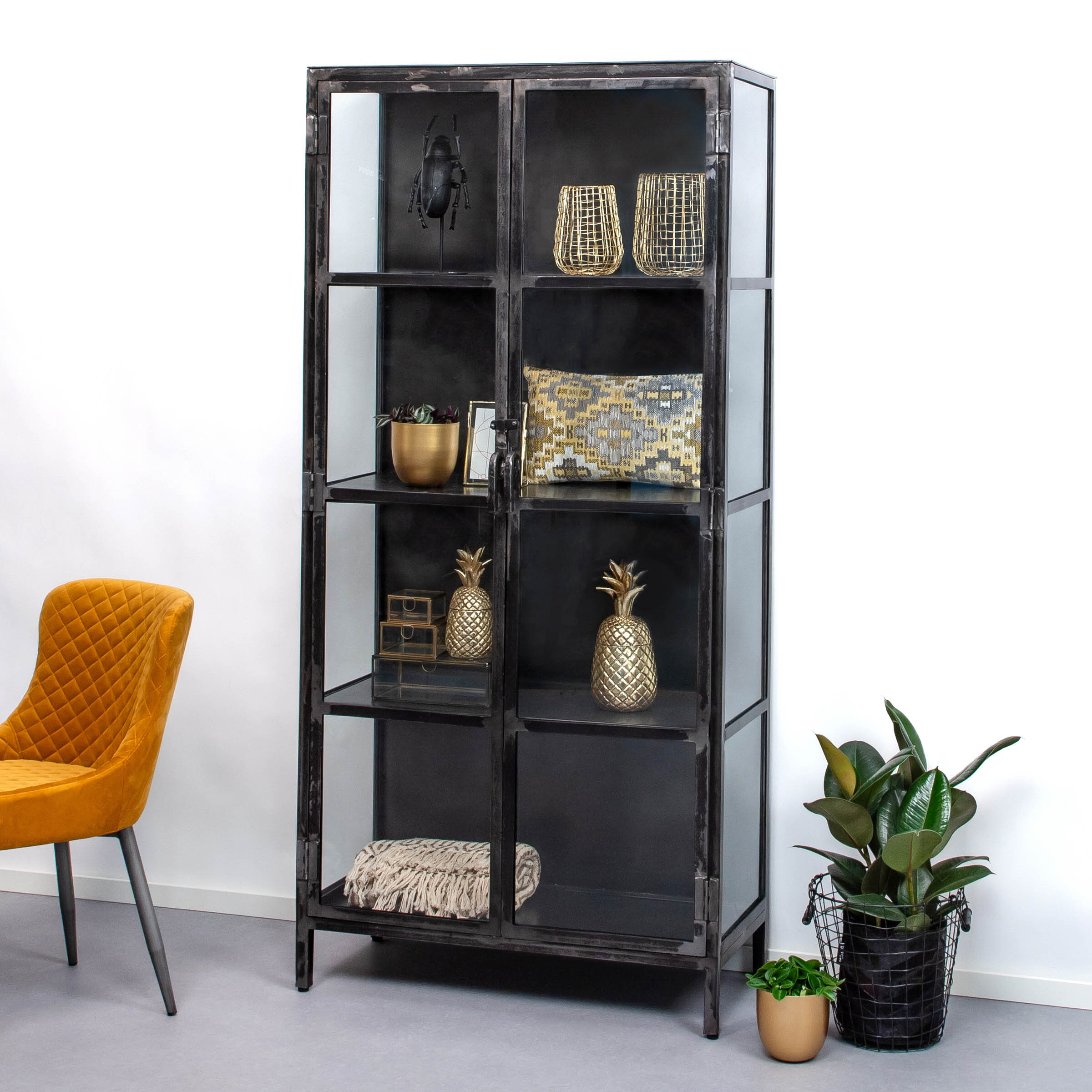 Industriële Vitrinekast Rift Metal 90 x 190cm - Gun metal | LifestyleFurn