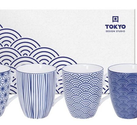 Japanse Mokkenset Nippon Blue - Tokyo Design Studio - 4-delig 380ml - 8.5 x 10.2cm | Tokyo Design Studio