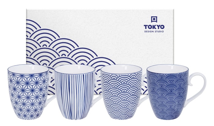 Japanse Mokkenset Nippon Blue - Tokyo Design Studio - 4-delig 380ml - 8.5 x 10.2cm | Tokyo Design Studio