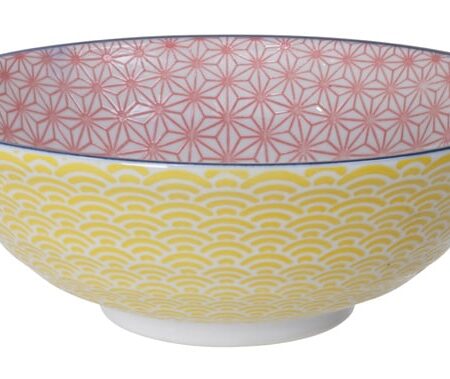 Japanse Noodlekom - Tokyo Design Studio - Star Wave - Geel/Roze - 1000ml - 21 x 7.8cm | Tokyo Design Studio
