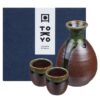 Japanse Sakeset Iga Oribe - Set van 3 - Groen en Bruin | Tokyo Design Studio
