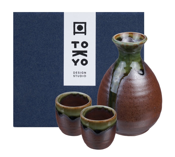 Japanse Sakeset Iga Oribe - Set van 3 - Groen en Bruin | Tokyo Design Studio