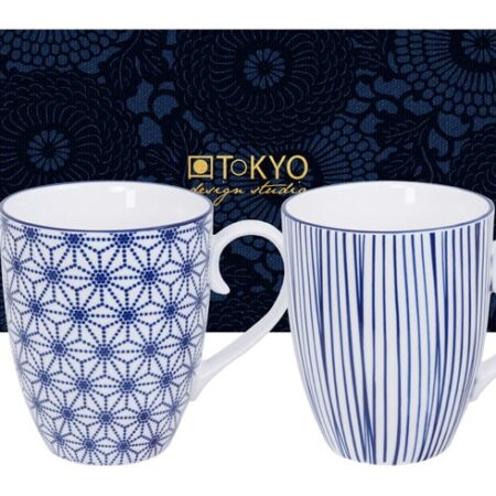 Japanse blauw-witte mokset - Nippon Blue - Tokyo Design Studio - Set van 2 - 380ml - 8.5 x 10.2cm | Tokyo Design Studio