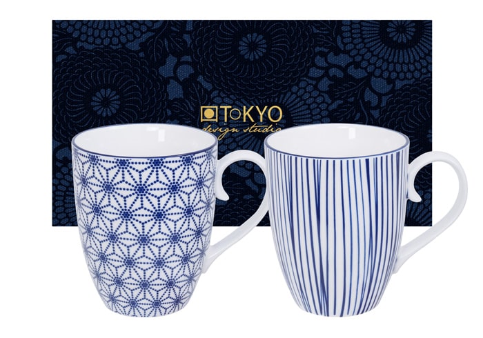 Japanse blauw-witte mokset - Nippon Blue - Tokyo Design Studio - Set van 2 - 380ml - 8.5 x 10.2cm | Tokyo Design Studio