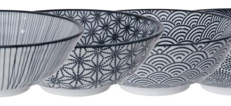 Japanse keramische kommen - Tokyo Design Studio - Nippon Black - 4-delig - 1000ml - 21x7.8cm | Tokyo Design Studio